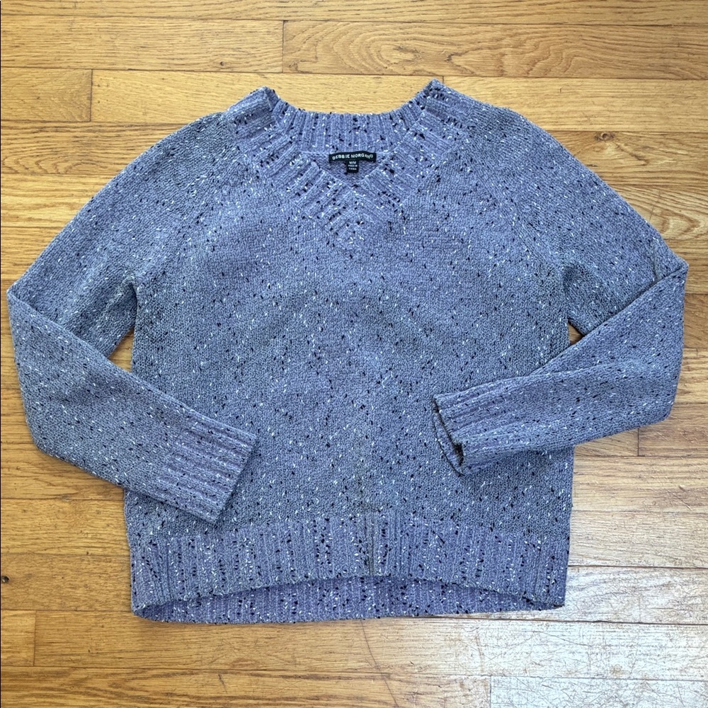 Debbie Morgan Speckled Violet Knit Acrylic V-Neck Sweater